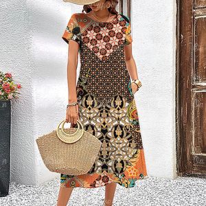 Summer Womens Dresses Ethnic Fashion Short Sleeve Holiday Elegant Pretty Ladies Casual 3d Printed Clothing 240308