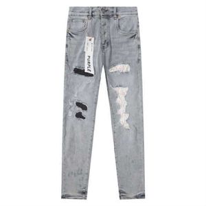 Lila Markenjeans für Herren, schmale Passform, kleiner Fuß, elastische, perforierte Hose, lässige lange Herrenhose, minimalistisch