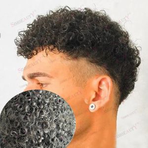 Toupees Toupees 15mm Curly Toupee for Men Human Hair African American Durable Thin Skin Pu Replacement System Prosthesis Microskin Hairpie