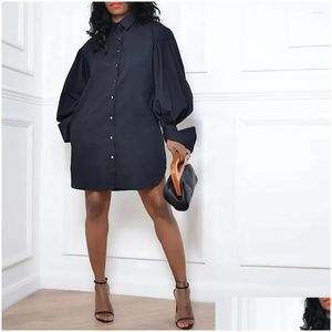 Plus Size Kleider Elegante Frauen Kleid 5Xl Büro Dame Casual Herbst Pluff Langarm Weibliche Vestido A-Line Drop Lieferung Bekleidung Wome Otyio