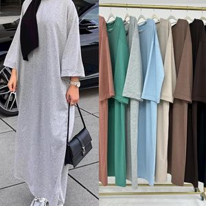 Vestuário étnico moletom abaya solto vestido muçulmano liso desportivo abayas para mulheres dubai casual wear turquia ramadan islâmico kaftan robe