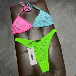 Sexy bikini feminino cheio de diamantes marca de duas peças designer maiôs cristal banho praia luxo fatos de banho de três pontos S-XL