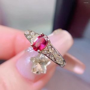Cluster Rings Natural Pyrope Garnet 925 Silver Ring For Daily Wear 4mm 6mm 0.5ct With Gold Plated Cute Sterling Jewelry