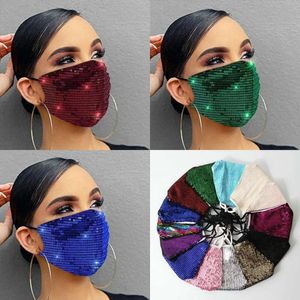 Mask Face Fashion Lady Putter Salon Bling paljettdesigner masker tvättbar återanvändbar med justerbart rep S