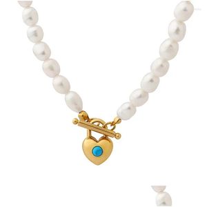 Anhänger Halsketten Luxus Frauen Schmuck Ot Schnalle künstliche Perlen Halskette Liebe eingelegtes türkis wasserdichtes herzförmiger Tropfen Liefern OTBFB