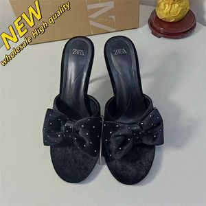 Cheap Store 90% Off Wholesale One Black Za2024 Heels Water New Bow Womens Line High Shoes Sandals Slim Dotted Diamond Drop