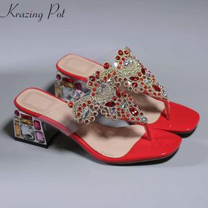 Sandálias krazing pote genuíno couro peep toe bling arte design salto alto salto alto diamante estrelado flop flip plus size 43 42 sandálias l34