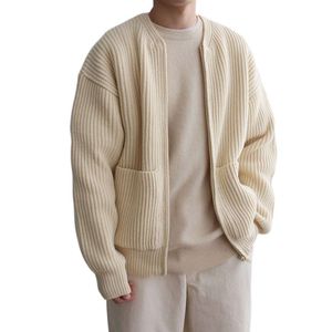 Leisure and Lazy Style Knitted Knitted Cardigan Jacket Men's Trendy Round Neck Loose Casual Sweater