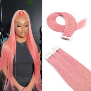 Estensioni Cosplay Nastro colorato rosa nelle estensioni dei capelli umani Trama della pelle Estensioni dei capelli Adesivo invisibile Vero diritto serico Alta qualità