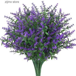 Faux blommor grönare konstgjorda blommor billiga plast lavendel falska växter gräs bröllop hem trädgård dekoration diy fotografering props inomhus bonsai y240322