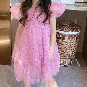 Girl Dresses Sweet Girls Floral Dress With Bowknot Hairband Casual All-match Comfy Breathable Skirt For Travel/Daily Sending Hair Hoop