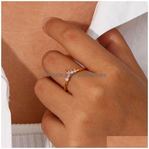 Anéis de cluster ins moda simples anel de luxo jóias de aço inoxidável zircon coroa aberta entrega entrega dht1p