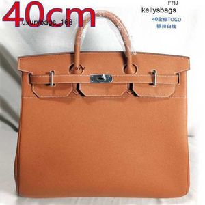 Tygväska HAC40 Väskor 40 cm HAC Bag Full läderduk Mens och Womens Universal Handbag Stor kapacitet Kohude Travel har logotyp