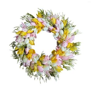 Decorative Flowers Yellow Mother's Day Wreath Spring Decorating Farmhouse Decor Wall Home Gift DIY False Flower Year Sign For Front Door