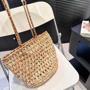 Woven Handbag Fashion Women Shoulder Bag Woven Straw Hardware Metal Clasp Luxury Handbag Matelasse Chain Crossbody Bag Makeup Bag Grocery Basket Shopping Bags 22cm