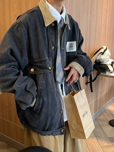 Gmiixder Japan Retro Revers Jeansjacke Cityboys Punk Lose Herbst Hong Kong Stil Hip Hop Hübsche Nähte Jeans Mantel 240311