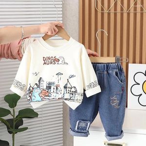 Clothing Sets 2024 Spring Baby Boy Clothes 1 To 5 Years Causal Cartoon O-neck Pullover Long Sleeev T-shirts And Pants Kids Boys Outfit Set