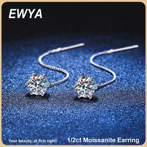 Ewya S925 Sterling Silver 051ct D VVS1 Diamond med GRA Classic 6 Prong Tassel Studörhängen för kvinnor Fina smycken 240228
