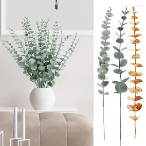 Flores decorativas 10 peças plantas artificiais folhas de eucalipto diy ramos falsos para arranjo floral vaso de jardim casa natal casamento