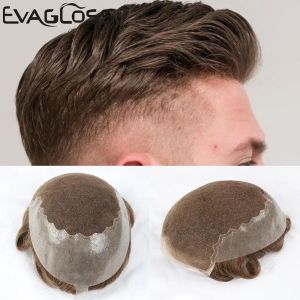 Toupees toupees evagloss erkek toupee q6 stil doğal saç çizgisi gerçek Hint insan saçları erkek saç parçaları birim saç değiştirme sistemi m için