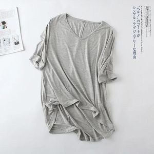 Mulheres Camisetas Verão Meninas Cinza T-shirt Feminino Casual V Pescoço Top Oversize Bat Manga Solta Camiseta Mulheres Modal Undershirt Senhoras Tops