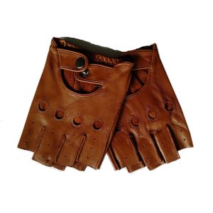 Högkvalitativa svarta män äkta läderhandskar Slip-resistent Luvas Half Finger Sheep Leather Fingerless Handskar GANTS MOTO L01 240314