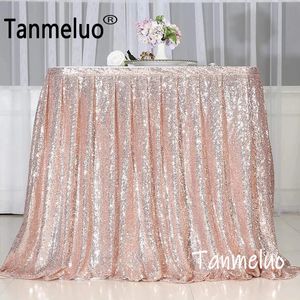 Rose Gold Sequin Table Kjol Decoration Rectangle Round Cover för Wedding Baby Shower Party Dessert Accessories 240307