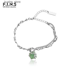 Charme Pulseiras F.I.N.S Original Novo Chinês Verde Aventurine Jade S925 Sterling Silver Bamboo Chain Pulso Moda Fine Jewelry Presentes L240322