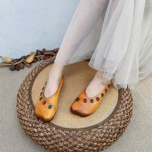 Casual Shoes Loafers Women Genuine Leather Low Heels Soft Ballat Flats Slip On Lazy Flower Handmade Girls Spring