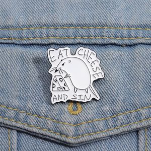 Rat Eat Cheese and Sin Enamel Pins Cartoon Funny Mouse Brooches Lapel Badge Backpack Clothes Jewelry Accessories Gift for Friend