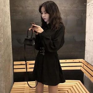 Casual Dresses Summer Sexy Loose Mid-Length Black Dress Metal Buckle Women Woman Vestido De Mujer Femme Robe