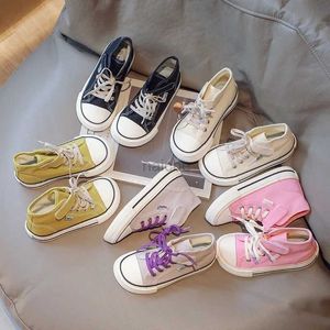 Sneakers Childrens high top canvas shoes girls candy colored casual shoes boys autumn school board shoes baby anti slip sports shoes 240322