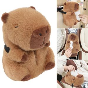 Sacos de armazenamento Capybara Car Tissue Box Plush Cartoon Seat Back Paper Bag com Fix Strap Criativo Bonito