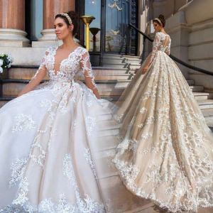 lace applique ball gown wedding dresses v neck princess wedding bridal gowns custom bride dresses