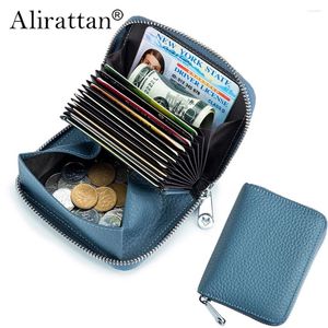 Wallets Alirattan 2024 Genuine Cow Leather ID Card Holder Candy Color Bank Gift Box Multi Slot Slim Case