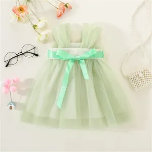 Vestidos de menina criança bebê em camadas tule tutu vestido bonito flor 3d verde elfo princesa malha alça evasê