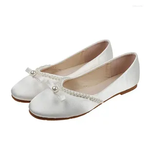 Sapatos casuais plus size 33- 42 primavera outono verão moda francês cetim mulher beading casamento branco ballet apartamentos SO9-2