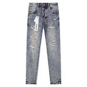 Lila Markenjeans für Herren, trendige Street-Distressed-Jeans und personalisierte Distressed-Herrenjeans