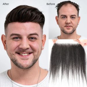 Perucas Isheeny Frente Homens Peruca Remy Sistema de Substituição de Cabelo V Estilo Testa Linha de Cabelo Humano Pedaço de Cabelo Curto Fino PU Natural Linha Fina