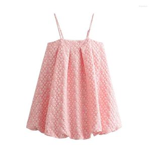 Casual Dresses YENKYE Sweet Women Pink Jacquard Spaghetti Strap Dress Sexy Sleeveless Ladies A-line Mini Summer Short Vestidos