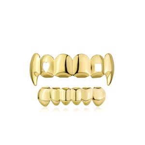 Figura di Halloween Cuore Quadrato Bocca d'oro Denti Grillz Caps Top Bottom Set griglia in rame Uomo Donna Vampire Bucktooth Grills Rock Punk Rapper Uomo Gioielli Hiphop