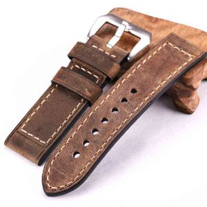 Handmade Cowhide bands 22mm 24mm Men Women Brown Black Red Genuine Leather Band Strap Belt Stainless Steel Buckle H220419222l