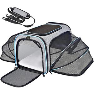 Bolsa para gatos de grande capacidade, fita reflexiva aprovada pelas companhias aéreas para animais de estimação, bolsa de viagem para gatos, expansível, dobrável, macia, para cachorros 240318