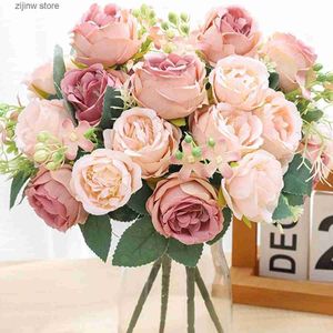Faux Floral Greenery Artificial flower vases for home decoration wedding scrapbooks peony candy boxes Christmas silk rose bouquets Y240322