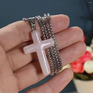 Anhänger Halsketten Naturstein Kreuz Quarz Halskette Poliert Tigerauge Charms Für Frauen Trendy Schmuck Party Geschenke