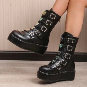 Stövlar Spring Autumn Women Ankle Boots Gothic Platform Punk Winter Martin Black High Heels Demonias Sexiga damskor plus storlek 43