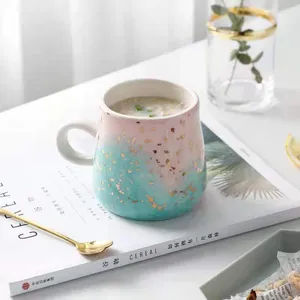 Tassen 400 ml Europa Keramik Kaffeetasse Kreatives Büro und Zuhause Tee Frühstück Milch Tasse Gold Trinkgeschirr für Freunde Liebhaber Geschenke