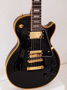 ブラックエレクトリックギター2PCSゴールドハンバッカーピックアップマホガニーウッドボディ、ローズウッドフィンガーボードゴールドアクセサリー2024カスタマイズR 6文字列