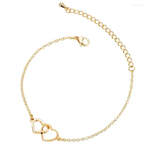 Charm Bracelets Dainty Double Heart Bracelet Jewelry Stainless Steel Non Tarnish Silver 18K Gold Color PVD Plating Women Bijoux