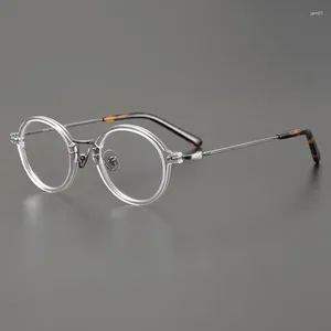 Sunglasses Frames Ultralight Round Prescription Eyeglasses Titanium Acetate High Quality Vintage Original Glasses Transparent Frame Eyeware